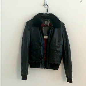 NWT BLK DNM Leather Bomber jacket with removable shearling collar